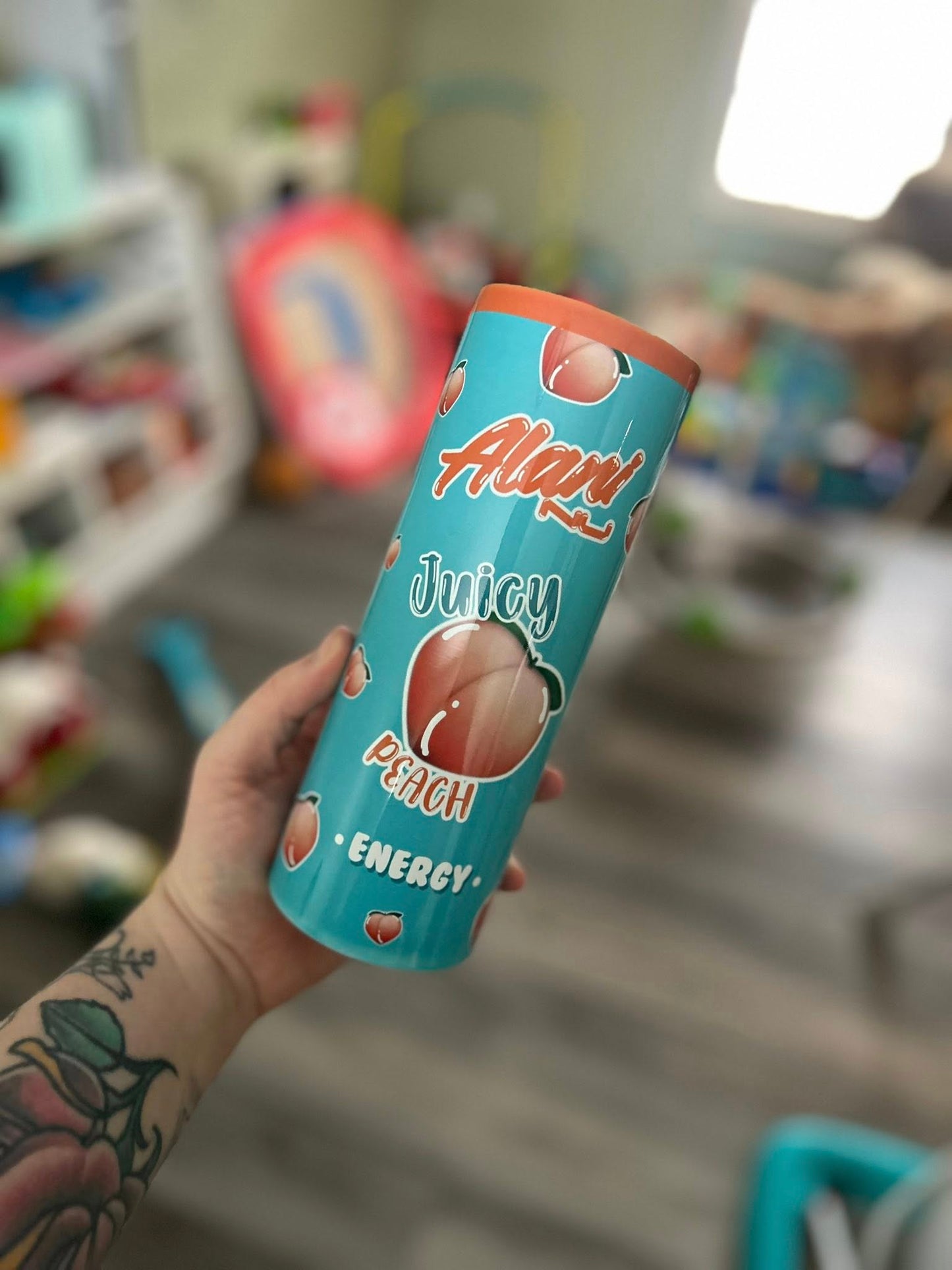 Alani Peach Can 20 Oz Skinny Tumbler