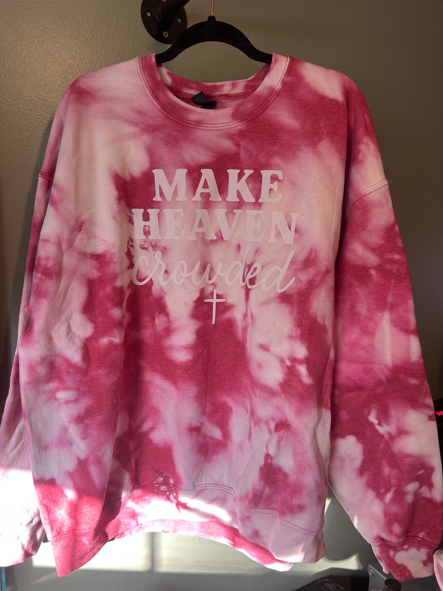 XL Make Heaven Crowded Red Bleached Crewneck