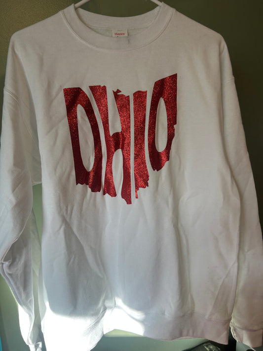 Medium White Ohio Glitter Crewneck