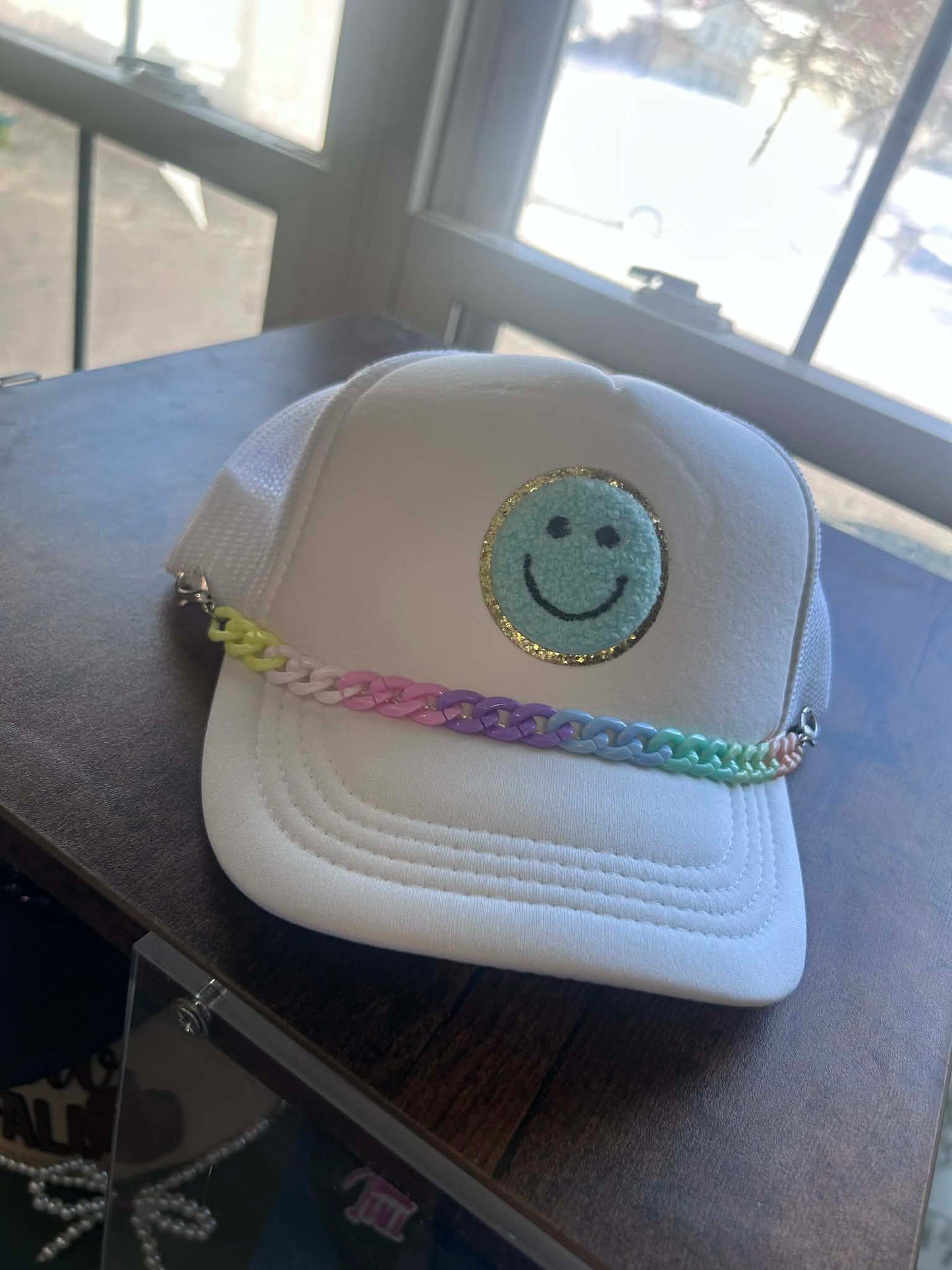 Smiley Face Chain Trucker Hat